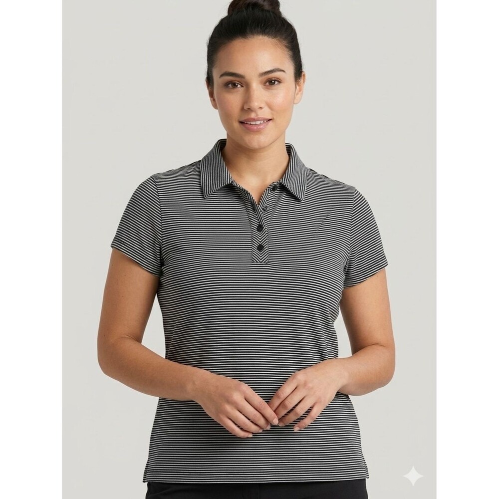 Lizgolf Striped Short Sleeve Polo Top Black White XL